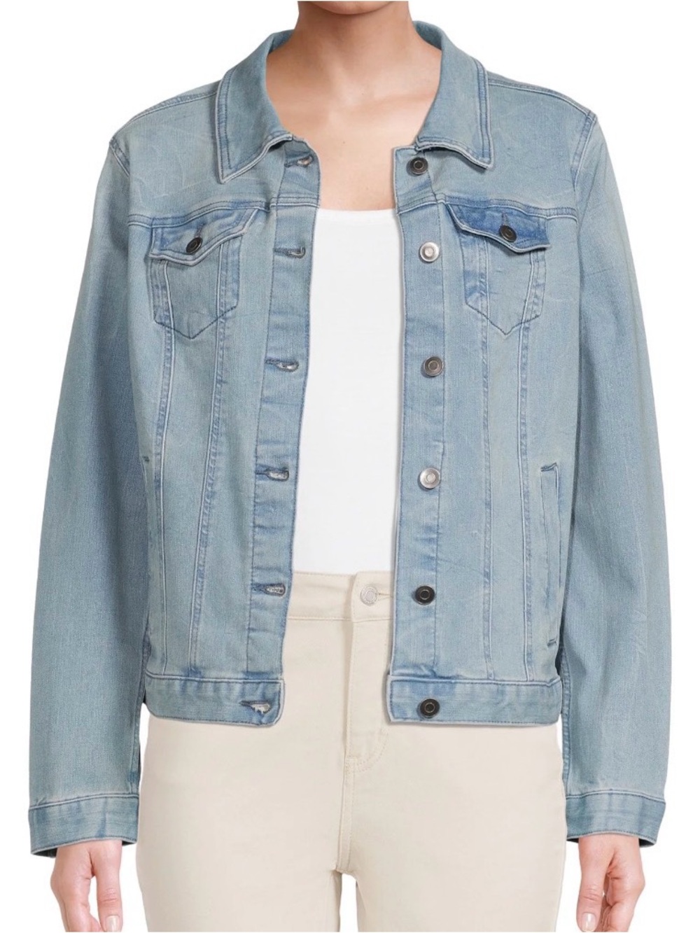Time & Tru Classic Light Wash Denim Jacket, Size Small